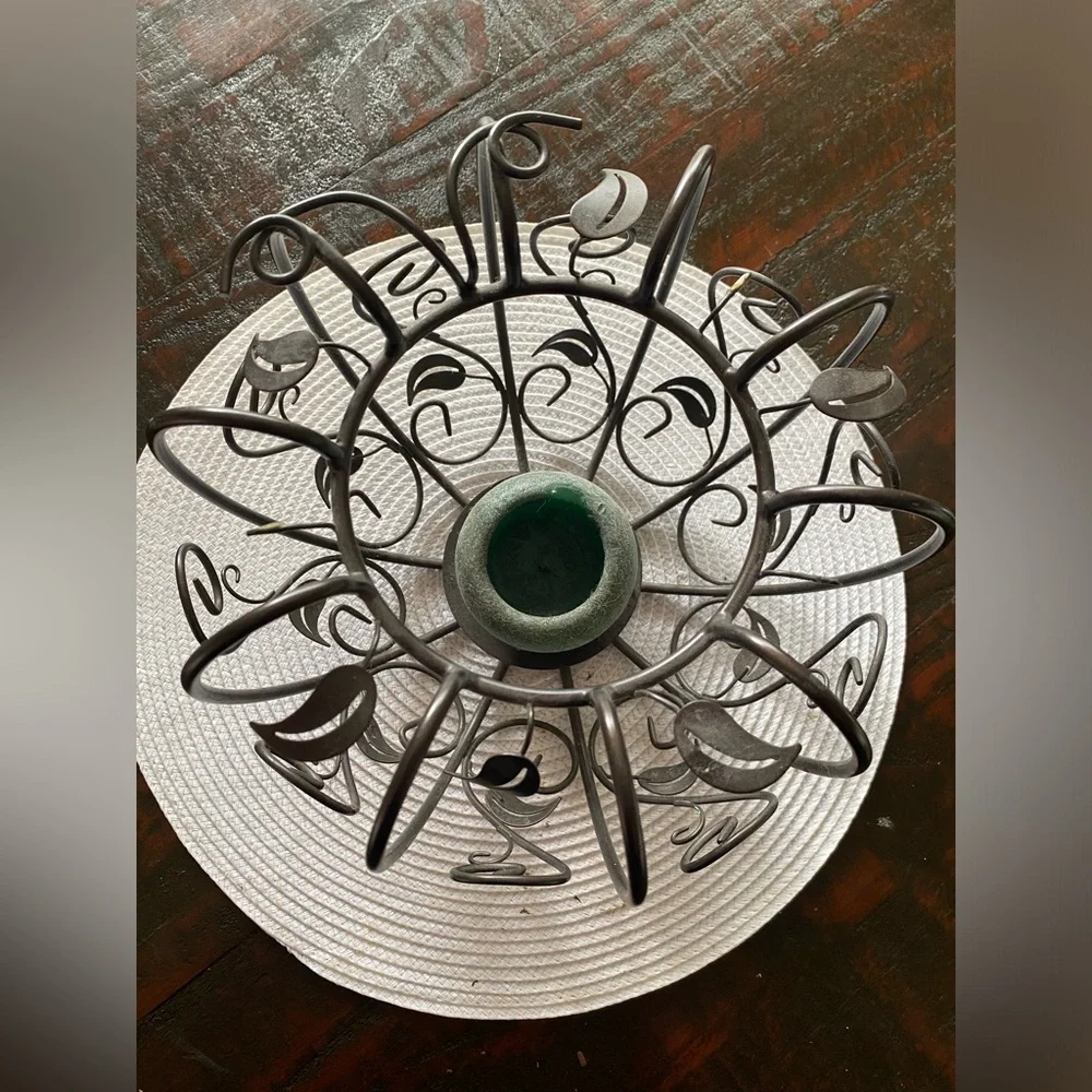 PartyLite Black Wrought Iron Scroll Candle Basket with Green Accent - Picture 2 of 6